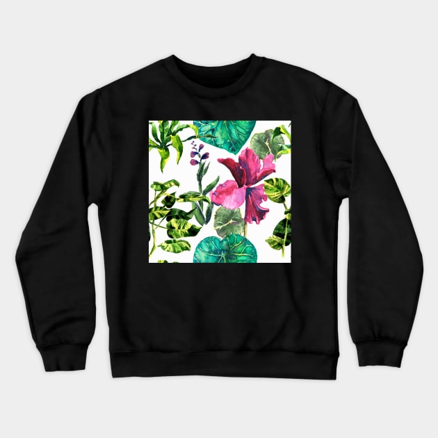 Seamless tropical flower Crewneck Sweatshirt by Olga Berlet